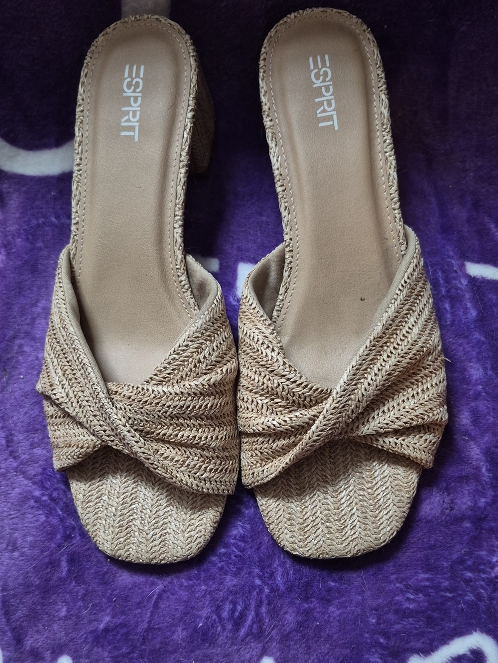 Esprit Women's Tan Woven Knot Slide Mules